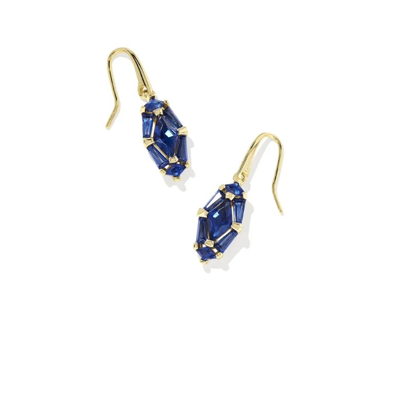 Sleek drop earrings-Kendra Scott | Lindy Rae Lee Gold Drop Earrings in Blue Crystal