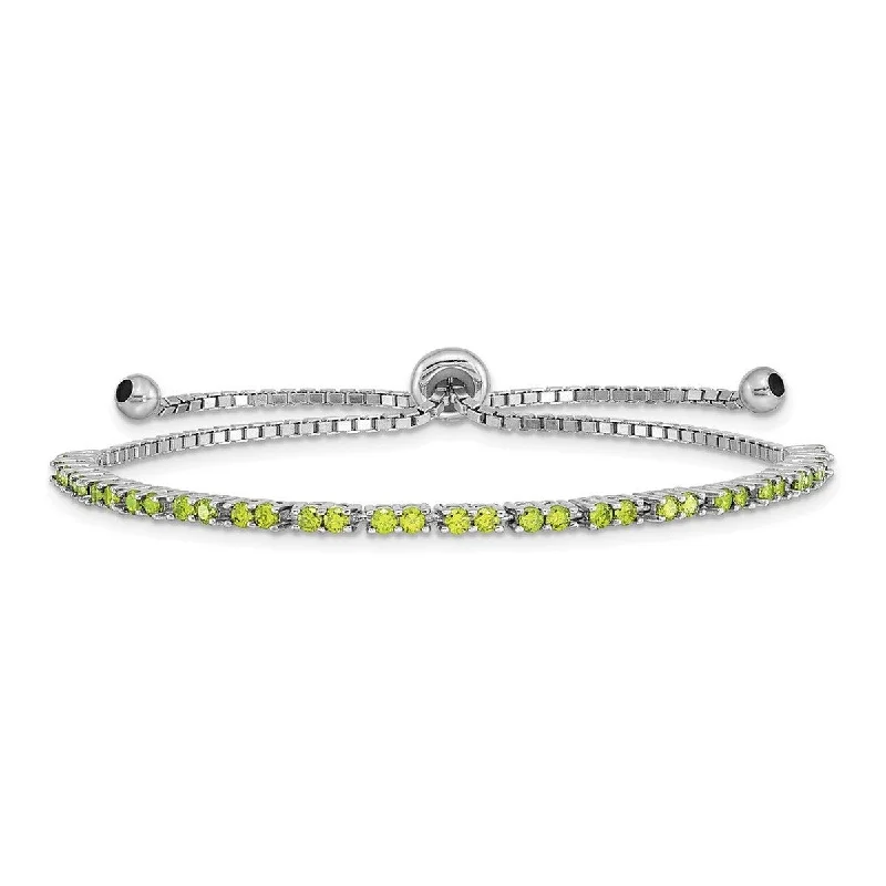 Subtle accent bangles-Curata 925 Sterling Silver Rhodium Plated August Lime CZ Cubic Zirconia Simulated Diamond Adj Bracelet