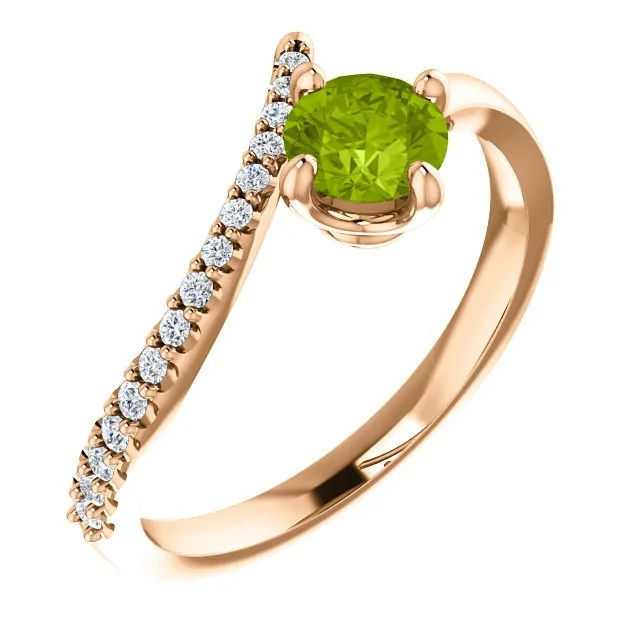 Tri-tone engagement rings-14KT GOLD 0.55 CT PERIDOT & 0.10 CTW DIAMOND ACCENT BYPASS RING