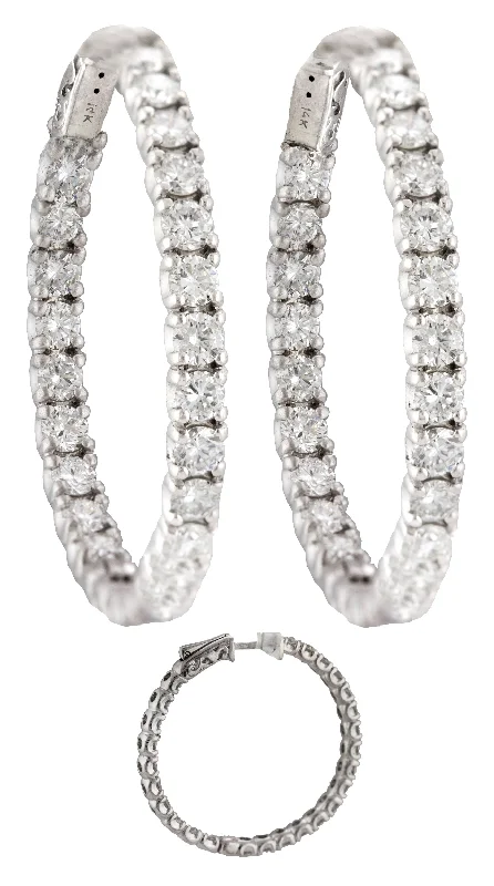 Bead braid earrings-Stunning Ladies Modern 14K White Gold 4.92ctw Inside-Out Diamond Hoop Earrings