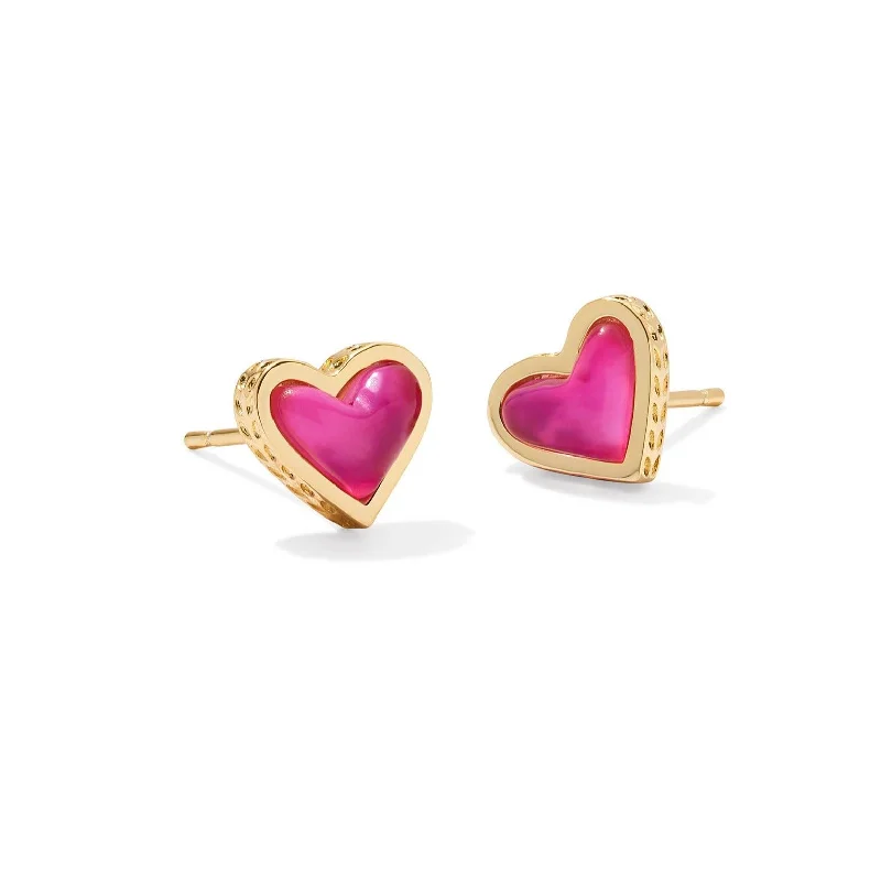 Onyx drop earrings-Kendra Scott | Framed Ari Heart Gold Stud Earrings in Azalea Illusion