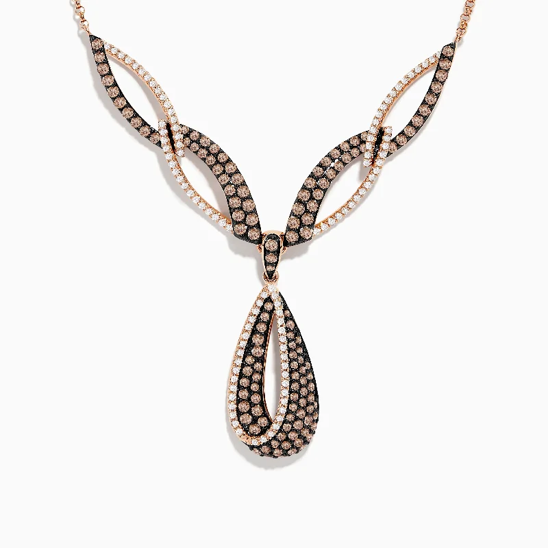 Topaz necklaces-14K Rose Gold Espresso and White Diamond Drop Necklace