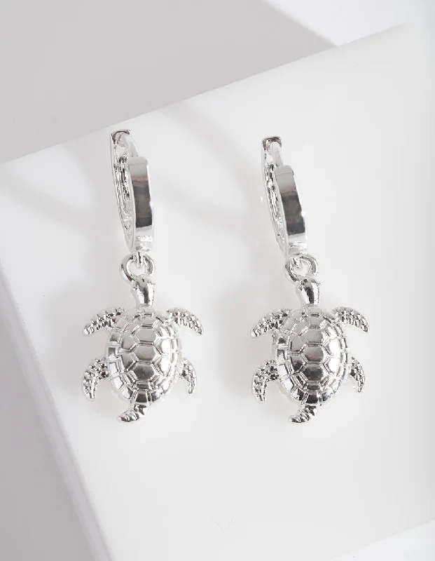 Petal hoop earrings-Silver Sea Turtle Huggie