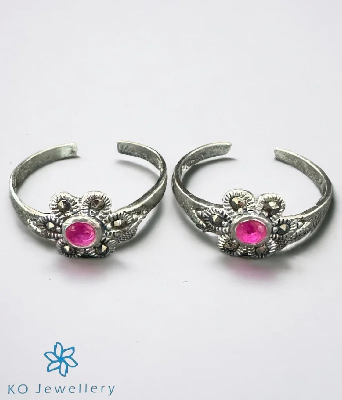 Mystic eye engagement rings-The Pushpam Silver Marcasite Toe-Rings (Pink)