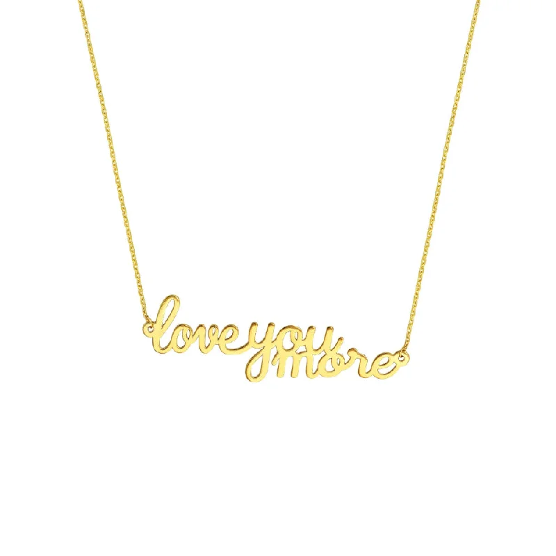 Tribal coin necklaces-14k Yellow Gold 'I Love You More' Pendant Necklace