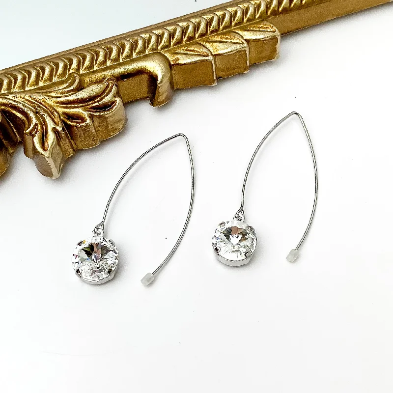 Lily motif earrings-Sorrelli | Nadine Dangle Earrings in Palladium Silver Tone with Round Clear Crystals