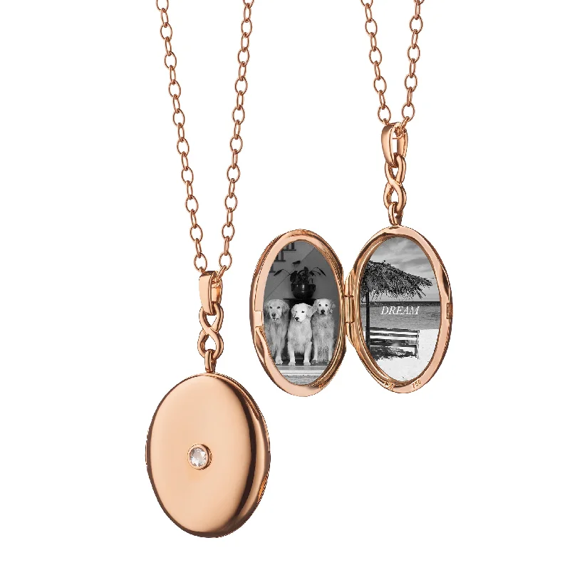 Aged silver necklaces-Infinity Diamond & Rose Gold Locket Necklace