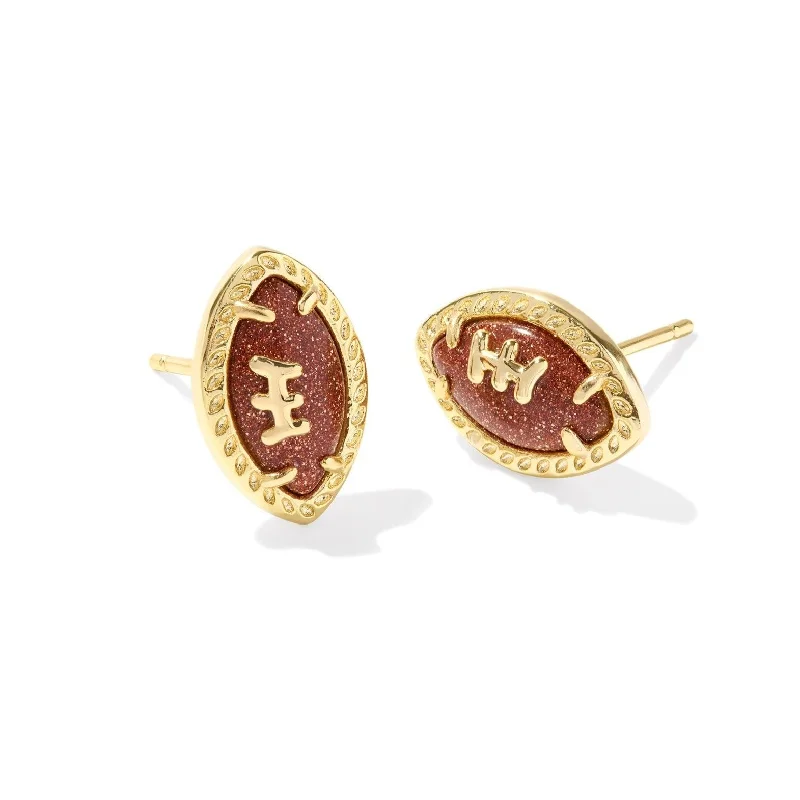 Curved design earrings-Kendra Scott | Football Gold Stud Earrings in Orange Goldstone