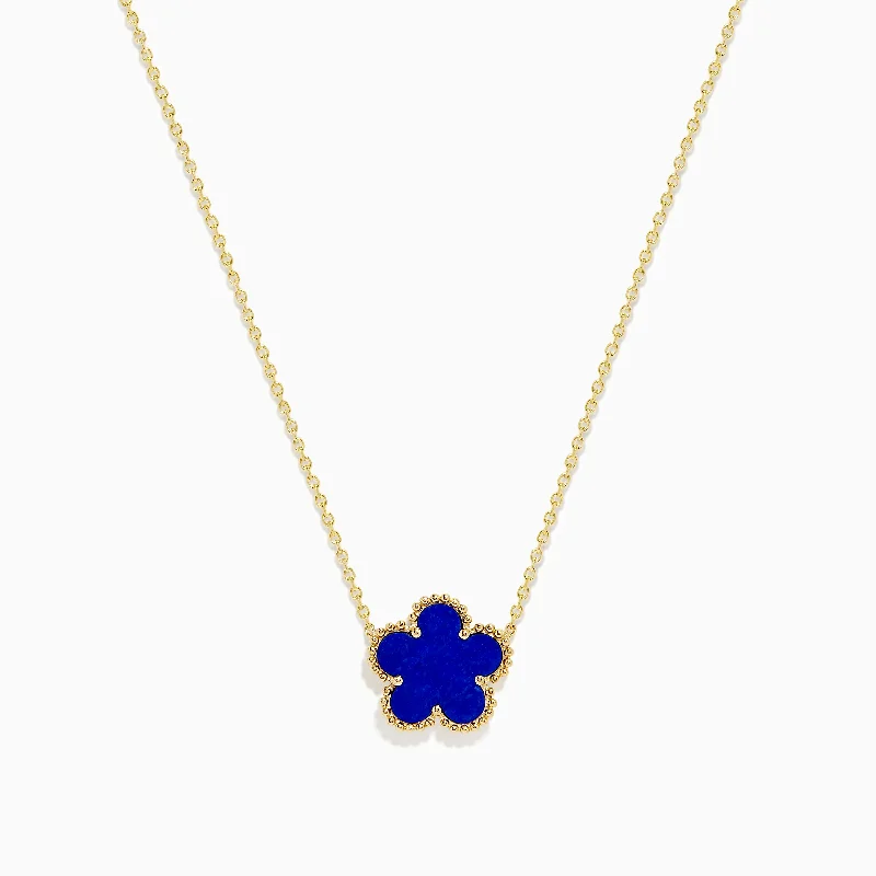 Spiral knot necklaces-Novelty 14K Yellow Gold Lapis Flower Necklace