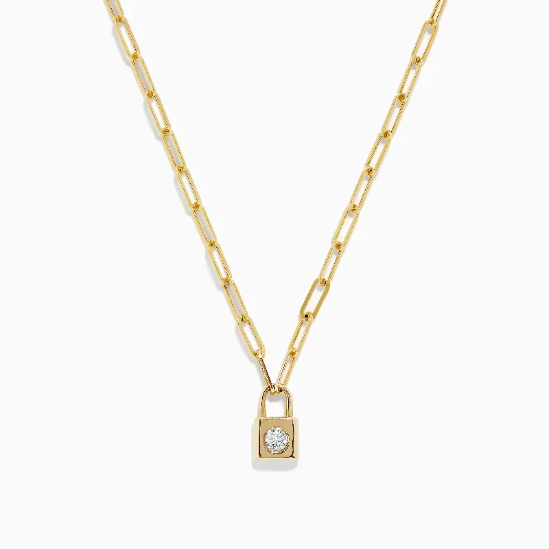 Firm clasp necklaces-Novelty 14K Yellow Gold Diamond Mini Lock Necklace