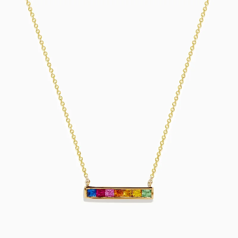 Solid collar necklaces-Watercolors 14K Yellow Gold Multi Sapphire Necklace