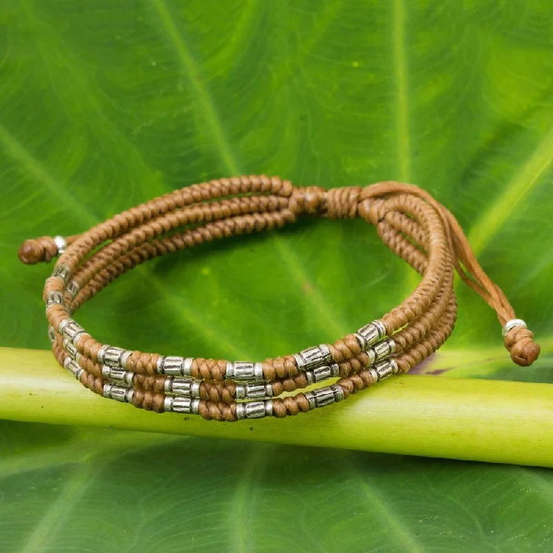 Tiny star bangles-Handmade Silver Accent 'Forest Thicket in Tan' Bracelet (Thailand) - Brown