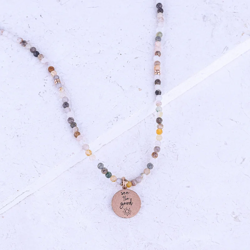 Thick chain necklaces-MICRO GEMSTONE NECKLACE - BAMBOO