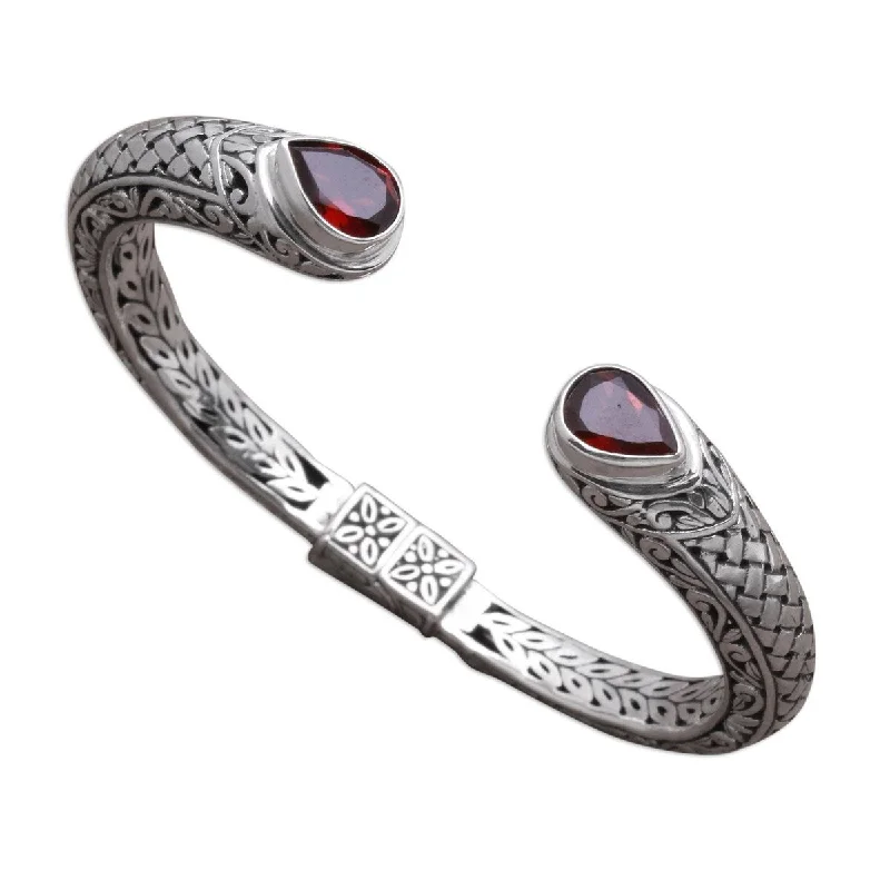 Woven thread bangles-NOVICA Woven Drops, Garnet cuff bracelet