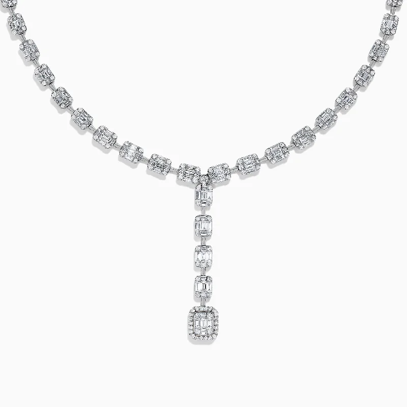 Solid collar necklaces-Classique 18K White Gold Diamond Lariat Necklace, 3.74 TCW