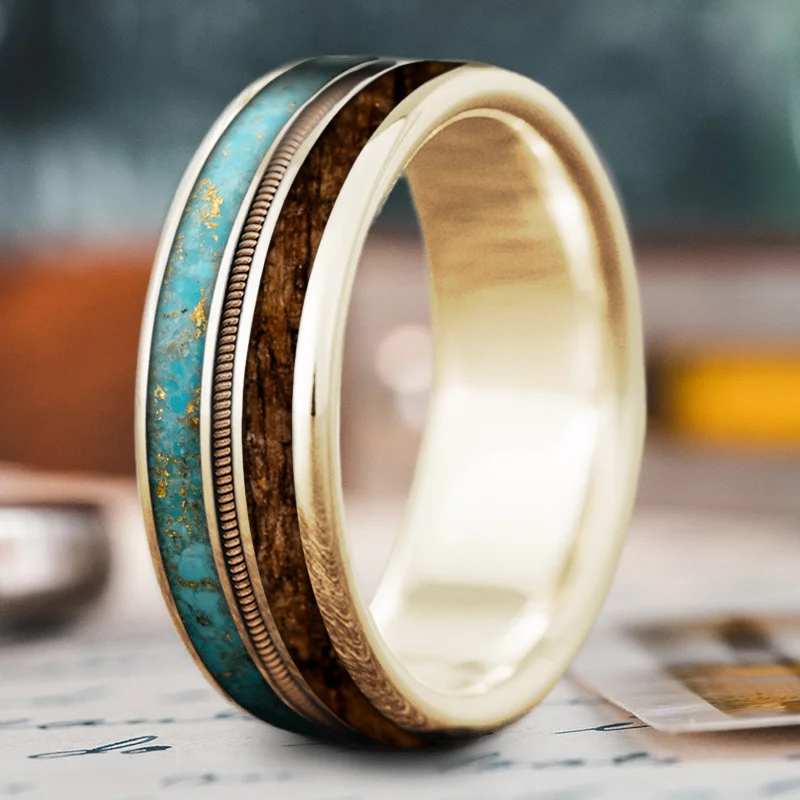 Rustic lock rings-Custom Design - 3-Inlay Metal Center Ring G2--sCOWSZHCyTIPKOEwkun2