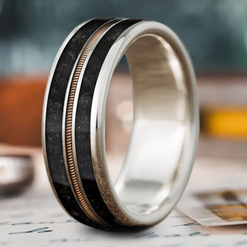 Wide band rings-Custom Design - 3-Inlay Metal Center Ring SIjH7O0sRFgjy9VkuQjOmbyZ