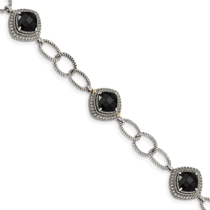 Bold gem bangles-Curata 13.26mm 925 Sterling Silver With 14k Accent Simulated Onyx 7.5inch Bracelet