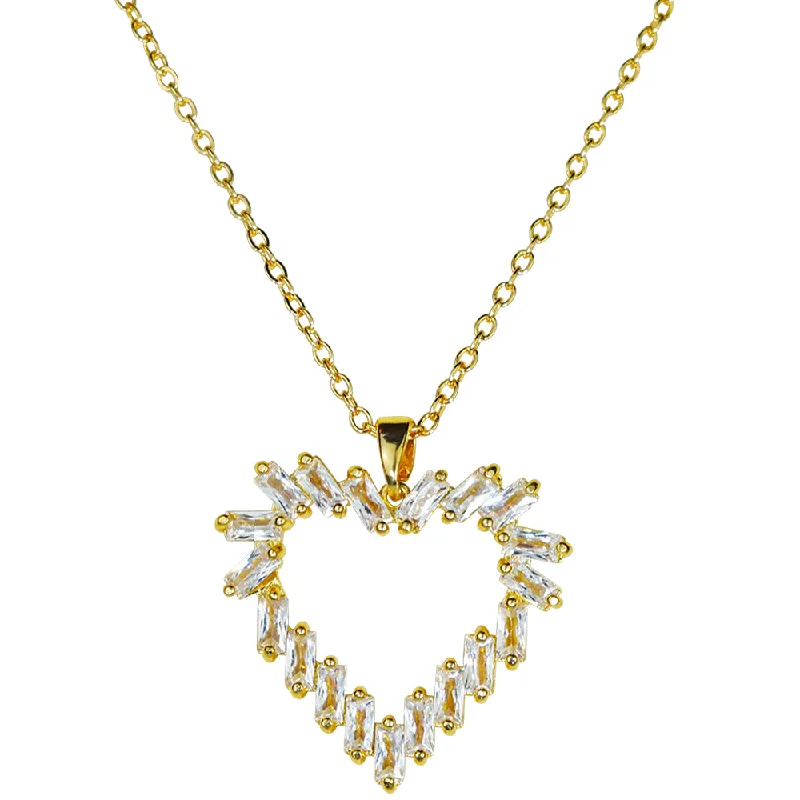 Lily flower necklaces-Crystal CZ Devotion Heart Necklace (Goldtone)