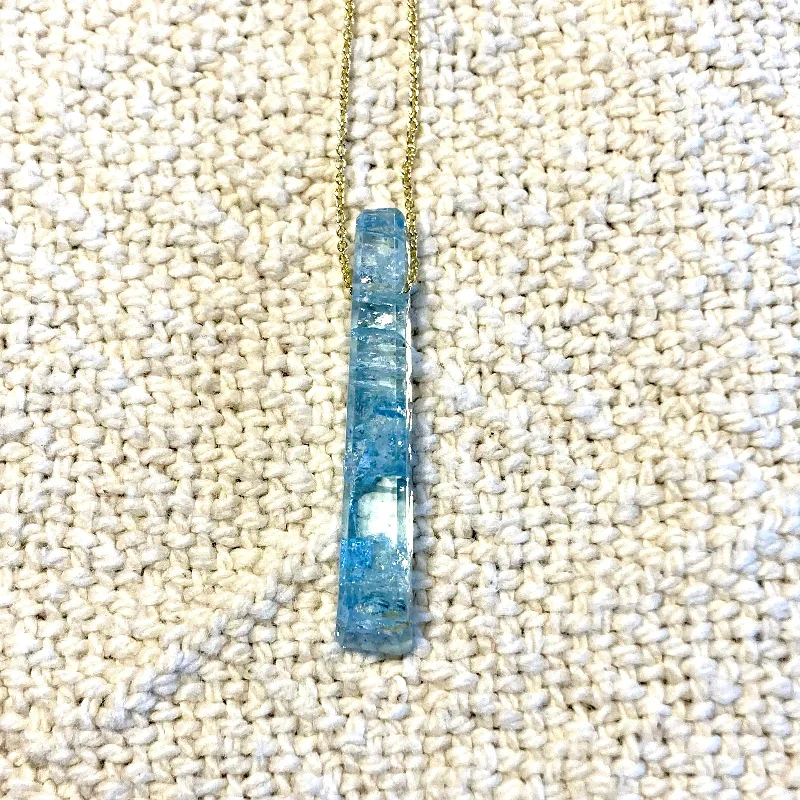 Galaxy charm necklaces-One of a Kind Aquamarine Sliver on 14K Gold Necklace