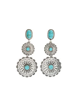 Tide theme earrings-Triple Tiered Silver and Turquoise Earrings