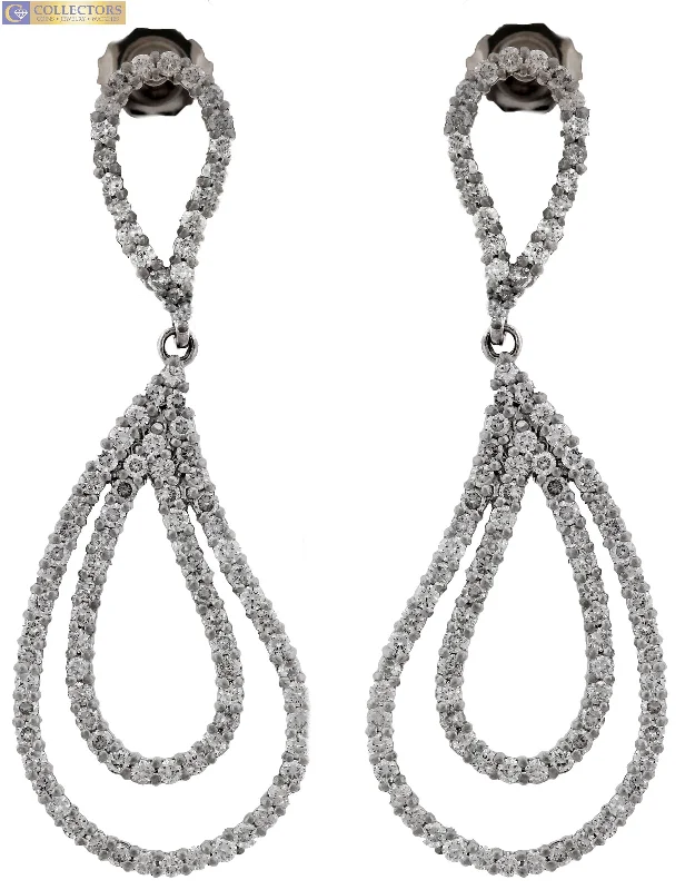 Fine heart earrings-Ladies Estate 14K White Gold 1.98ctw Diamond Pear Tear Drop Dangling Earrings