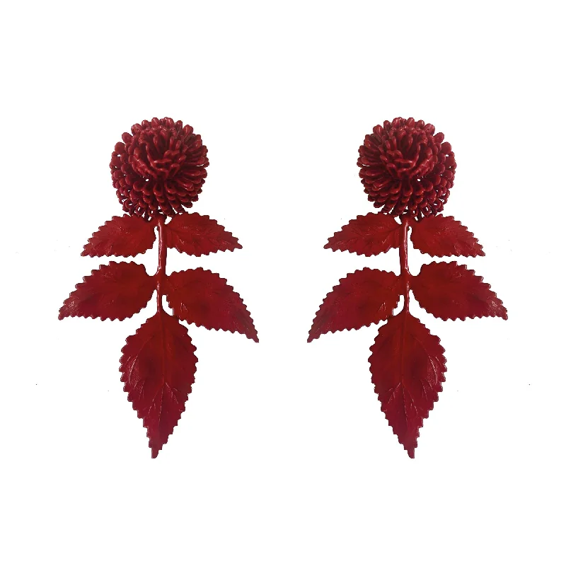 Baroque pearl earrings-Red Leaf Pompom