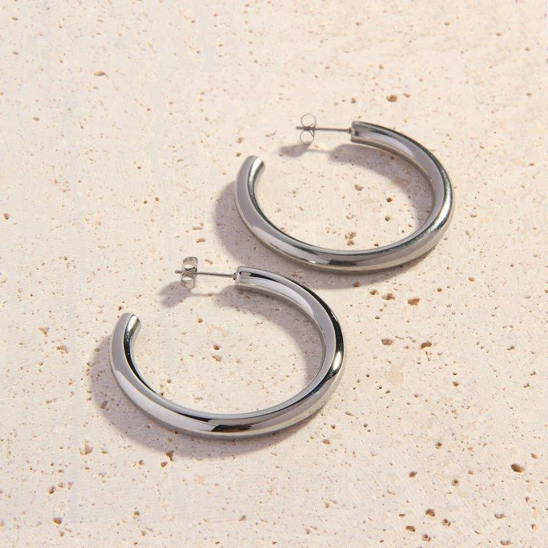 Patina brass earrings-Cali Silver Hoops