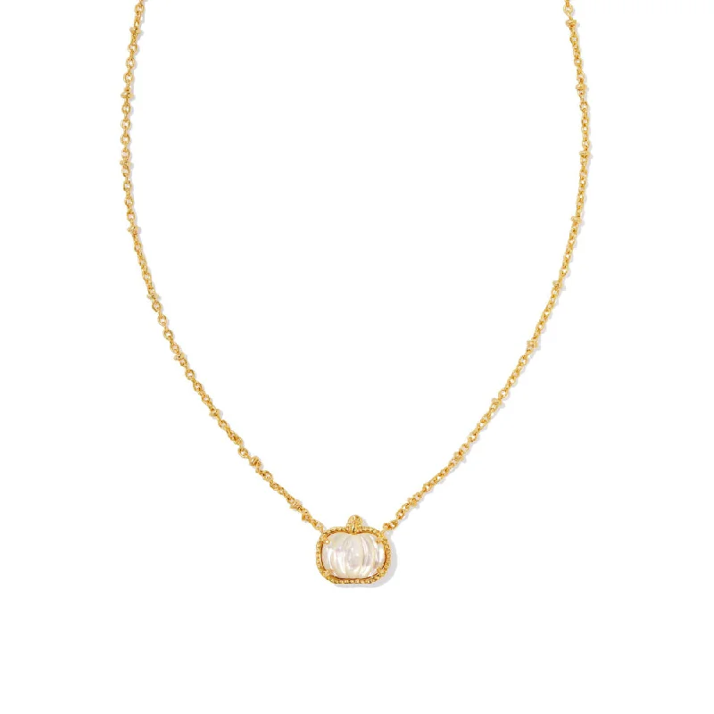 Polished bead necklaces-Kendra Scott Pumpkin Gold Short Pendant Necklace in Ivory Mother of Pearl