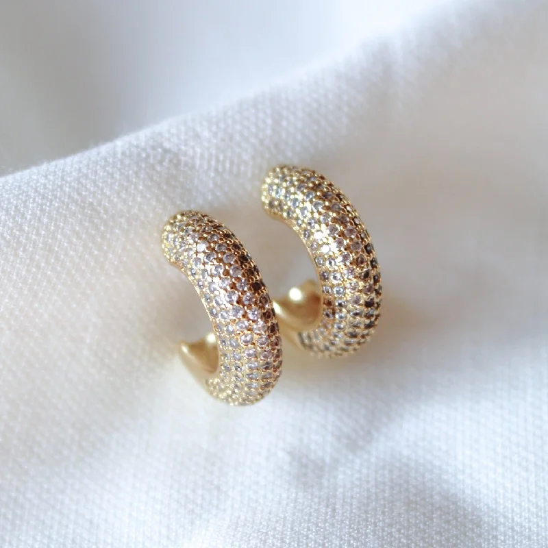 Smooth stud earrings-Kinsey Designs | Sax Pave Gold Tone Hoop Earring