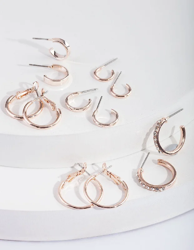 Woven thread earrings-Rose Gold Diamante Sleeper Earring 6-Pack