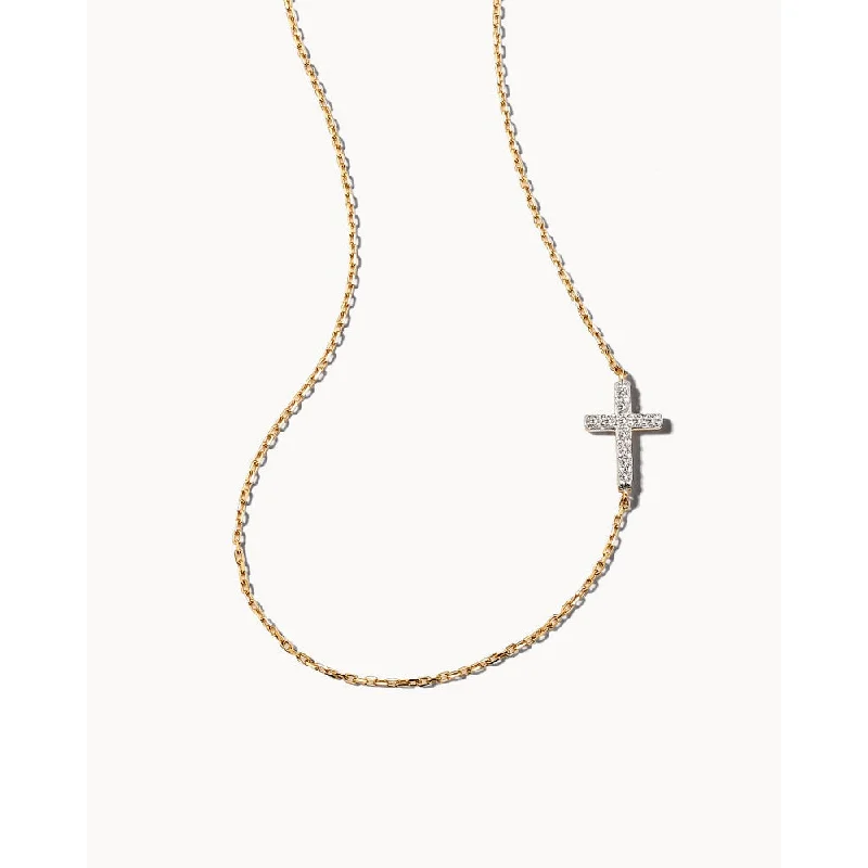 Thin bead necklaces-Kendra Scott Cross 14k Gold Strand Necklace in White Diamond