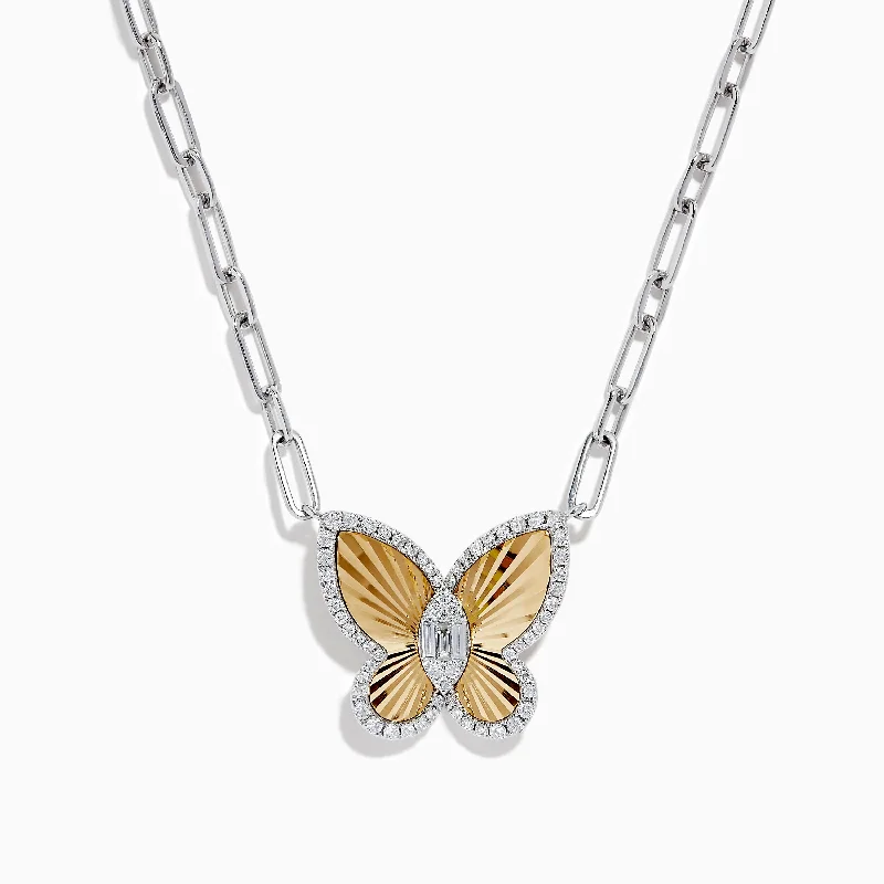 Subtle charm necklaces-14K Two-Tone Gold Diamond Butterfly Necklace