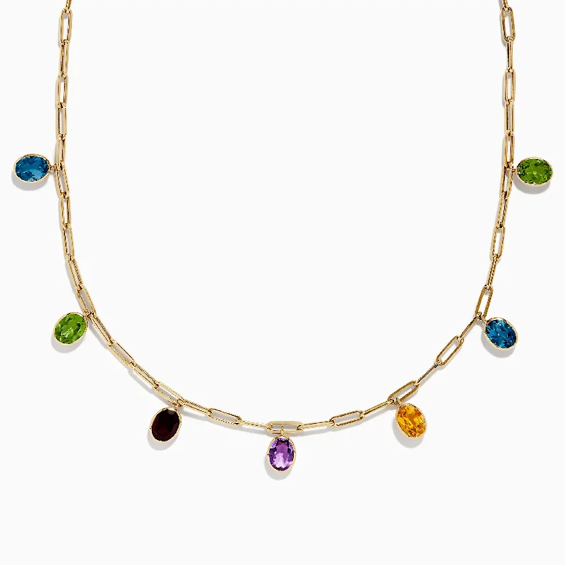 Mystic eye necklaces-Mosaic 14K Yellow Gold Multi Gemstone Charm Necklace