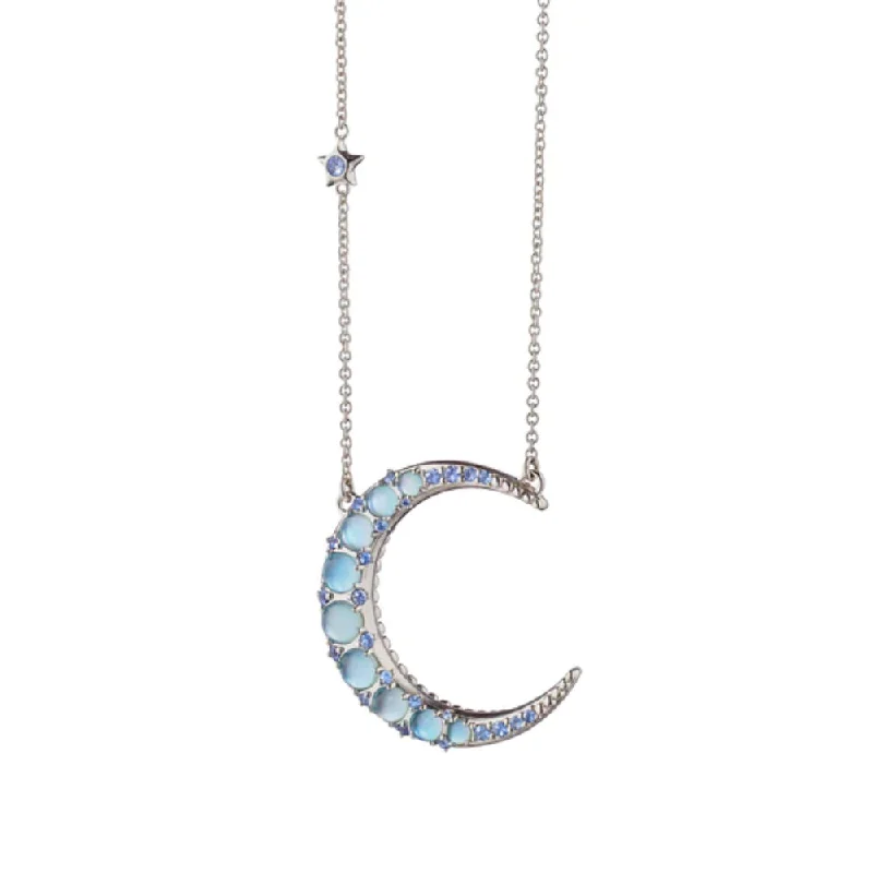 Fine yarn necklaces-Monica Rich Kosann Sun, Moon & Stars Blue Topaz Crescent Moon Necklace