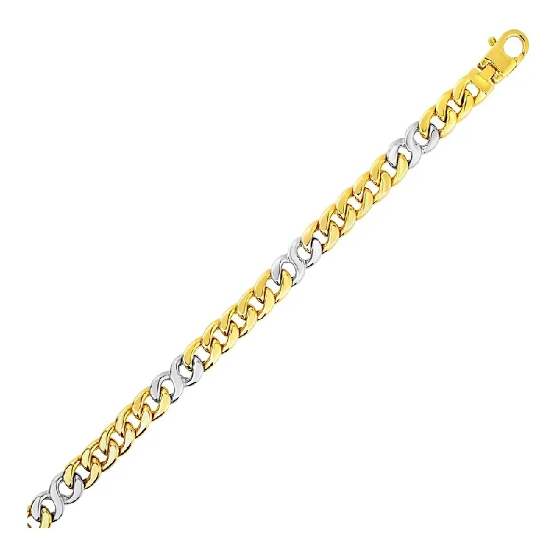 Wide geometric bangles-Mens Twisted Link Bracelet in 14k Two Tone Gold