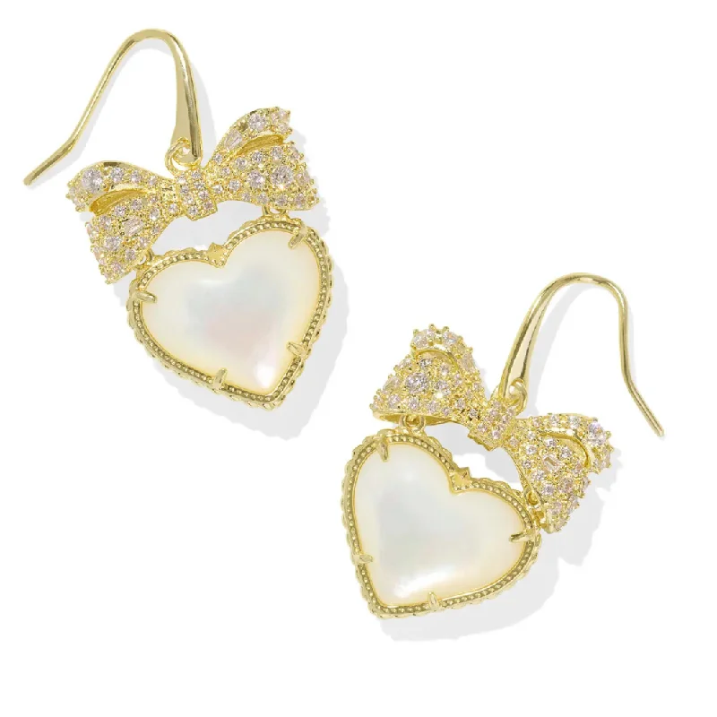 Fine star earrings-Kendra Scott | Haisley Heart Gold Drop Earrings in Ivory Mother-of-Pearl