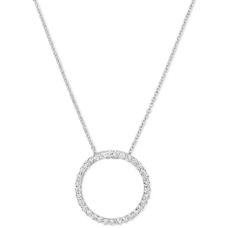 Elastic thread necklaces-14k White Gold Diamond Open Circle Pendant Necklace