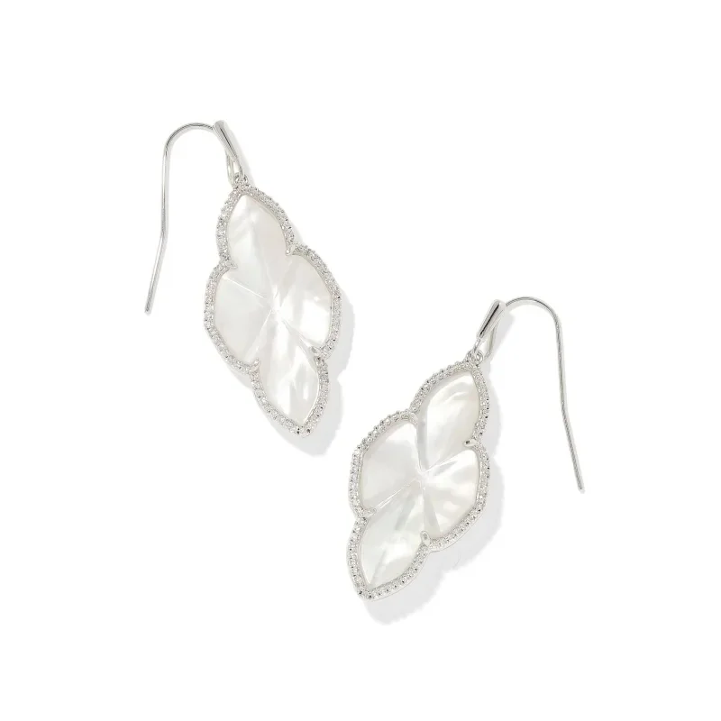 Light clay earrings-Kendra Scott | Abbie Pave Frame Silver Drop Earrings in Ivory Mother of Pearl