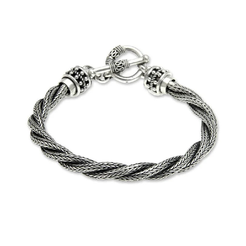 Cord edge bangles-Handmade Sterling Silver Men's 'Naga Twist' Bracelet (Indonesia)