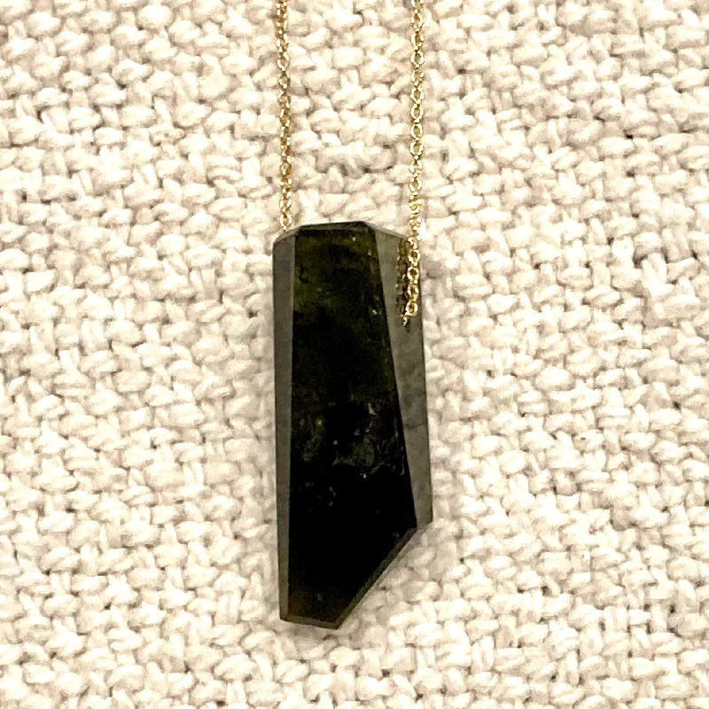 Ten-strand necklaces-One of a Kind Geometric Forest Green Tourmaline on 14K Gold Necklace