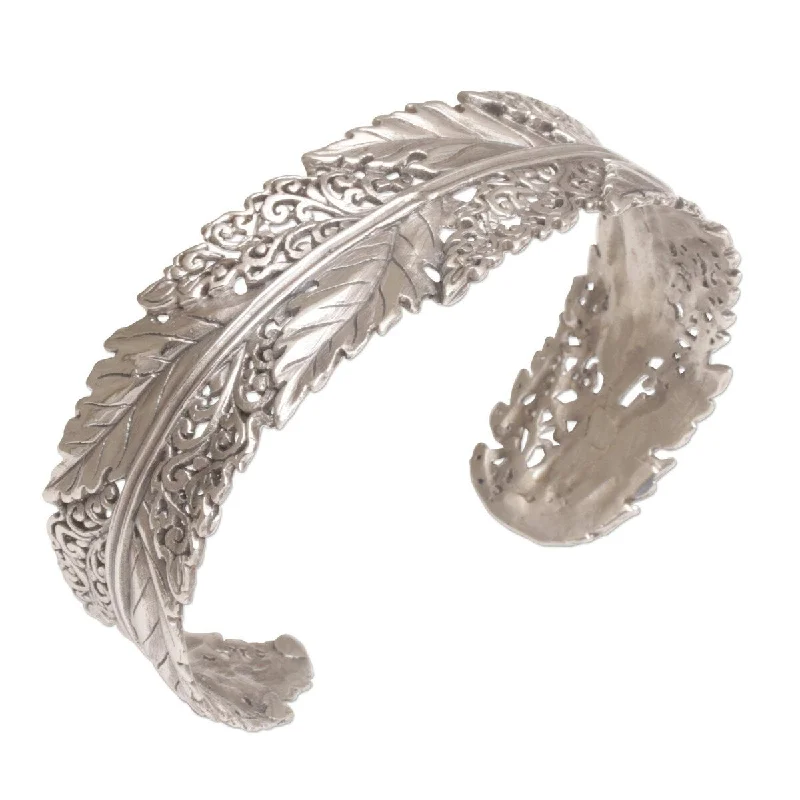 Firm clasp bangles-NOVICA Flawless Leaves, Sterling silver cuff bracelet