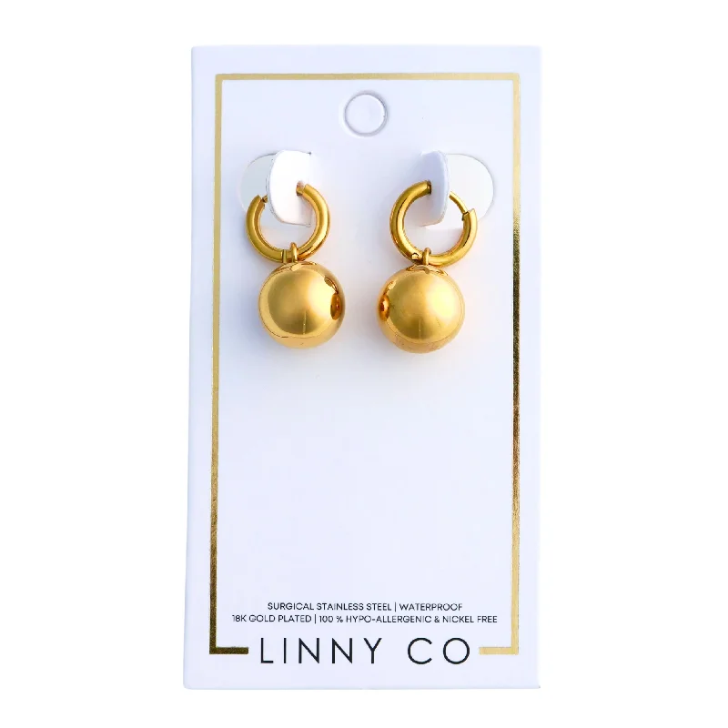 Amethyst stud earrings-Linny Co | Charlotte Gold Tone Huggie Hoop Earring with Ball Pendant