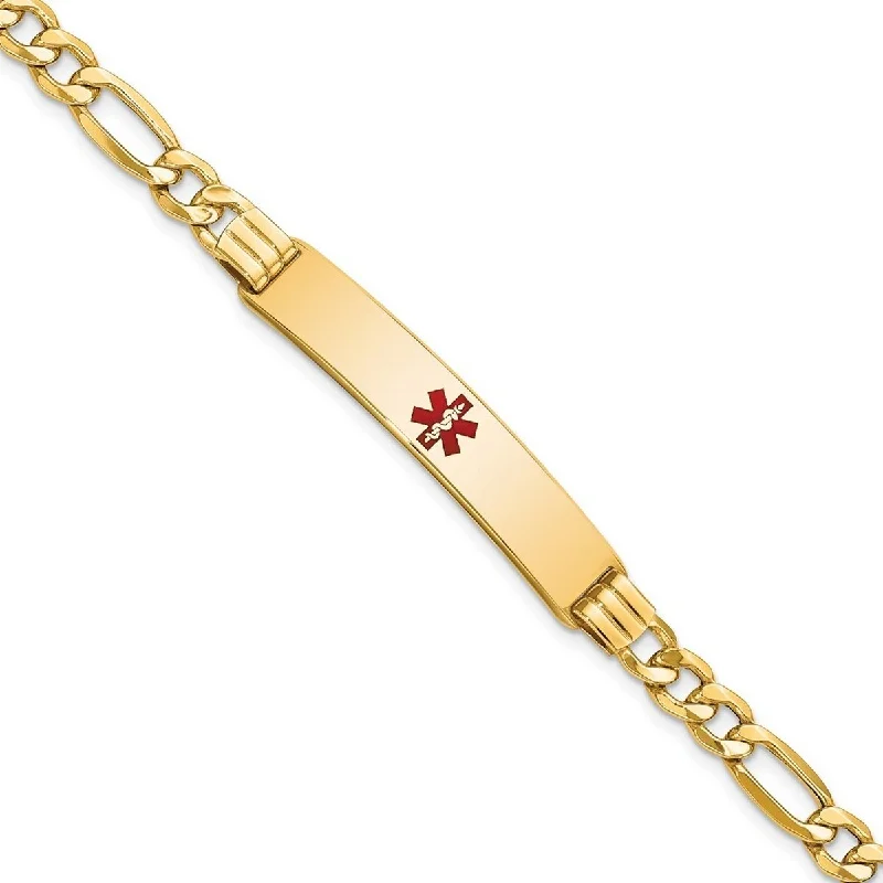 Fluid art bangles-Curata 14k Yellow Gold 7mm Engravable Medical Red Enamel Figaro Link ID Bracelet