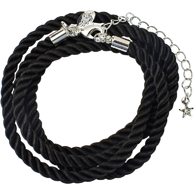 Thin bead necklaces-Twisted Sister 18" Cord Necklace (Sterling Silvertone/Black)