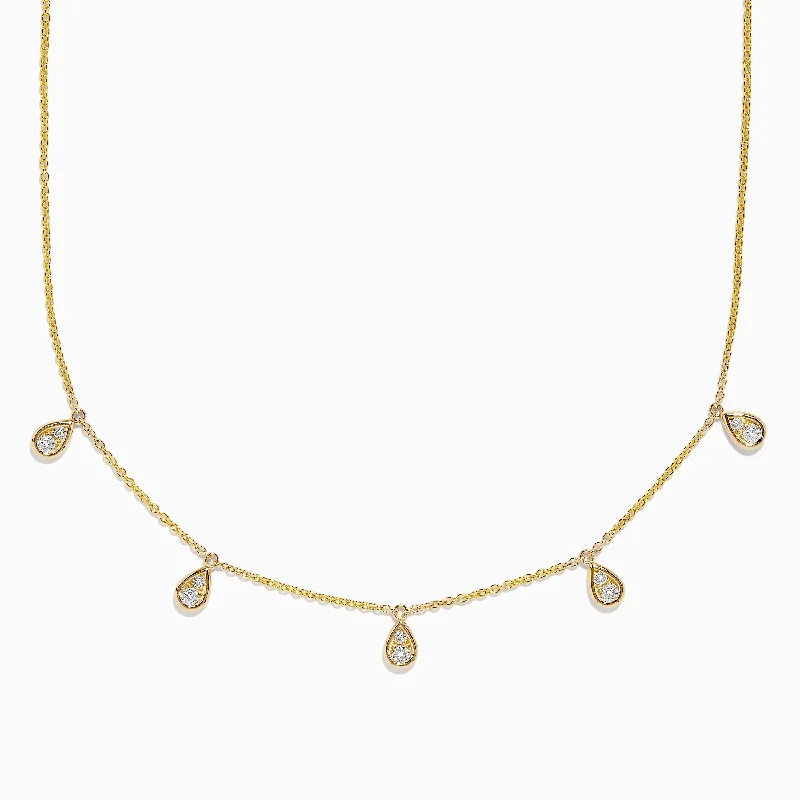 Bold cross necklaces-D'oro 14K Yellow Gold Diamond Rain Drop Station Necklace 0.49 TCW