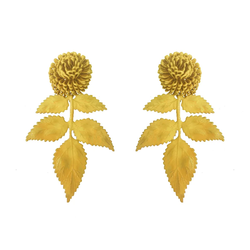 Fiber tassel earrings-Yellow Leaf Earrings