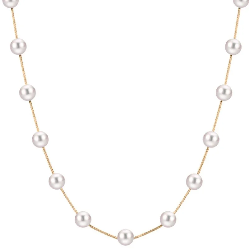 Thai style necklaces-14kt Gold Freshwater Pearl Station Necklace