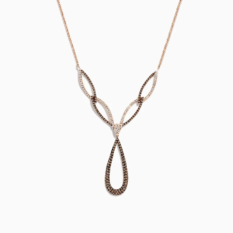 Blended metal necklaces-14K Rose Gold Brown and White Diamond Necklace