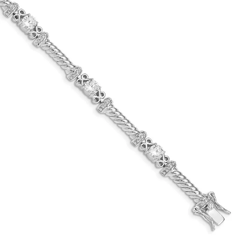 Crystal-twisted bangles-Curata 925 Sterling Silver Solid Polished Open back Safety clasp Box Catch Closure CZ Cubic Zirconia Simulated Diamond Bracelet